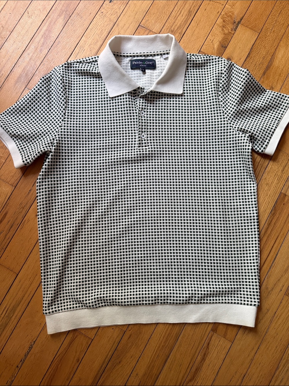 Paisley & Gray Green and White Grid Polo Shirt
